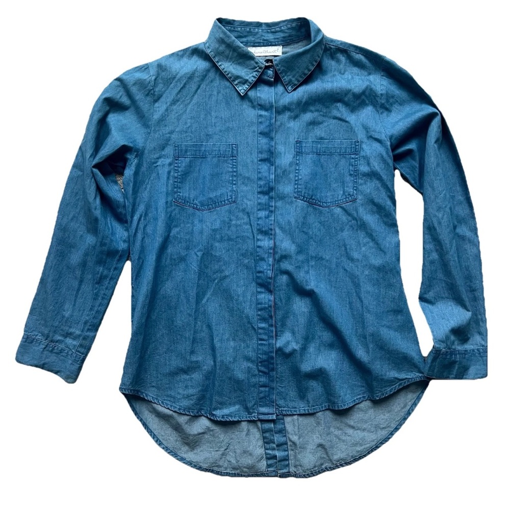 Keren Hart 100% Cotton Long Sleeve Button Up High-Liw Denim Shirt Women's Large